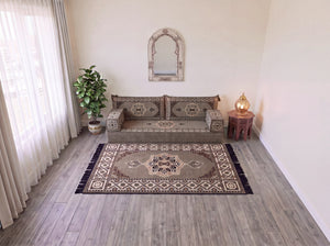 Taupe Moon Serenade: Single Floor Sofa Set – Custom Majlis Sofa – Washable Floor Sofa Cover – Handmade Living Room Furniture
