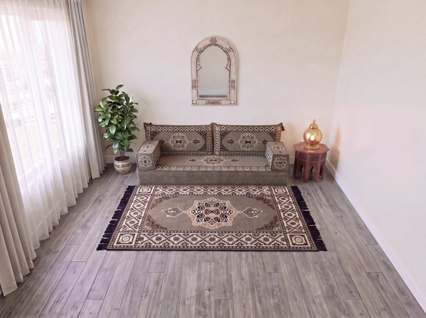Taupe Moon Serenade: Single Floor Sofa Set – Custom Majlis Sofa – Washable Floor Sofa Cover – Handmade Living Room Furniture