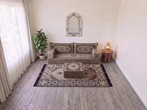 Taupe Moon Serenade: Single Floor Sofa Set – Custom Majlis Sofa – Washable Floor Sofa Cover – Handmade Living Room Furniture