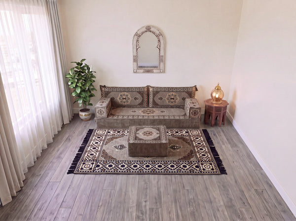 Taupe Moon Serenade: Single Floor Sofa Set – Custom Majlis Sofa – Washable Floor Sofa Cover – Handmade Living Room Furniture