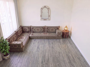 4 Zoll dickes L-Sofa-Set, arabisches Ecksofa, L-förmiges marineblaues türkisches Sofa, orientalische Bodenkissen, arabischer Majlis, traditionelles Wohnzimmersofa, arabisches Jalsa-Set