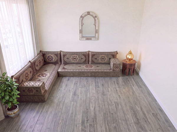 4 Zoll dickes L-Sofa-Set, arabisches Ecksofa, L-förmiges marineblaues türkisches Sofa, orientalische Bodenkissen, arabischer Majlis, traditionelles Wohnzimmersofa, arabisches Jalsa-Set