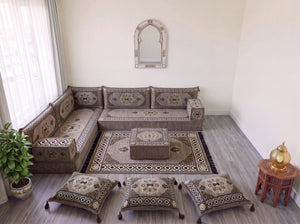 4 Zoll dickes L-Sofa-Set, arabisches Ecksofa, L-förmiges marineblaues türkisches Sofa, orientalische Bodenkissen, arabischer Majlis, traditionelles Wohnzimmersofa, arabisches Jalsa-Set