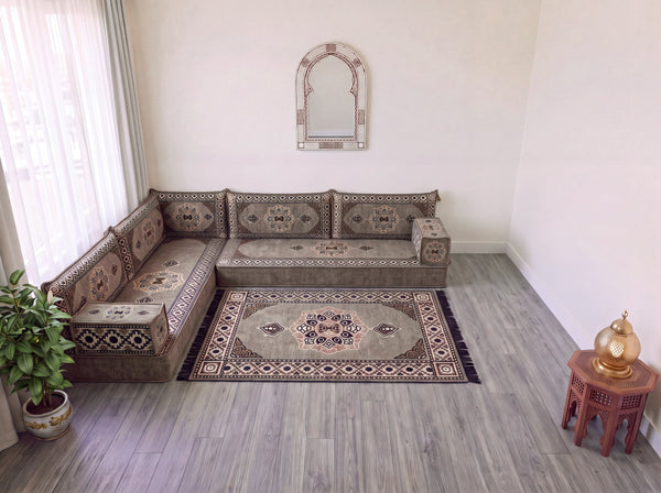 4 Zoll dickes L-Sofa-Set, arabisches Ecksofa, L-förmiges marineblaues türkisches Sofa, orientalische Bodenkissen, arabischer Majlis, traditionelles Wohnzimmersofa, arabisches Jalsa-Set