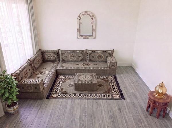 4 Zoll dickes L-Sofa-Set, arabisches Ecksofa, L-förmiges marineblaues türkisches Sofa, orientalische Bodenkissen, arabischer Majlis, traditionelles Wohnzimmersofa, arabisches Jalsa-Set
