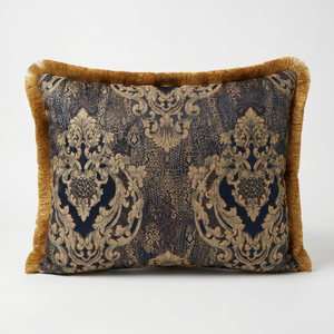 Sapphire Bronze Twilight Brocade: Woven Jacquard Damask Pillow Cover – Lumbar – Corded