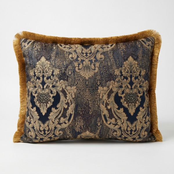 Sapphire Bronze Twilight Brocade: Woven Jacquard Damask Pillow Cover – Lumbar – Corded