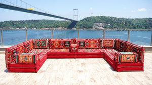Red Milas Breeze pattern U-shaped Arabic floor sofa set, photo 13 of 13