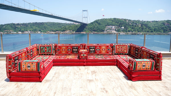 Red Milas Breeze pattern U-shaped Arabic floor sofa set, photo 13 of 13