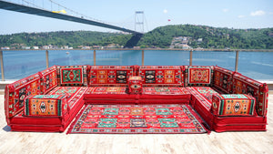 Red Milas Breeze pattern U-shaped Arabic floor sofa set, photo 12 of 12