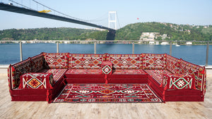Maroon Anatolian Hearth: U Shaped Floor Sofa Set – Moroccan Style Sofa – Arabic Majlis – Middle Eastern Floor Sofa