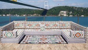 U Shaped Arabic Floor Sofa Set, Gray Floor Cushions, Balcony Patio Sofas, Pallet Sofa, Ethnic Sofa, Moroccan Sofas