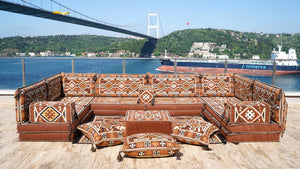 Braunes Bodense-Sofa, U-förmiges arabisches Sofa-Set, modulares Palettensofa, Indoor-Bodenkissen, marokkanische Wohnzimmer-Heimdekoration