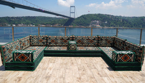 Green Anatolian Hearth pattern U-shaped Arabic floor sofa set, photo 13 of 13
