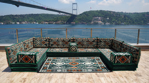 Green Anatolian Hearth pattern U-shaped Arabic floor sofa set, photo 12 of 12
