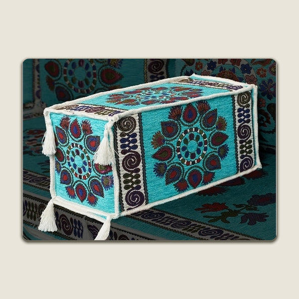 Blue Bursa Silk Trail: Single Floor Sofa Component – Washable Floor Cushion with Backrest – Turkish Floor Seating