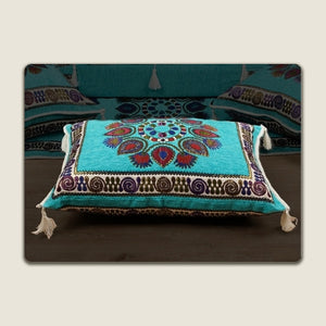 Blue Bursa Silk Trail: Single Floor Sofa Component – Washable Floor Cushion with Backrest – Turkish Floor Seating