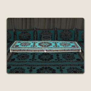 Blue Bursa Silk Trail: Single Floor Sofa Component – Washable Floor Cushion with Backrest – Turkish Floor Seating