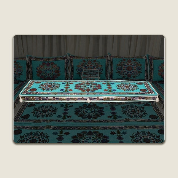 Blue Bursa Silk Trail: Single Floor Sofa Component – Washable Floor Cushion with Backrest – Turkish Floor Seating