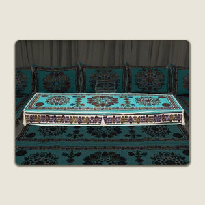 Blue Bursa Silk Trail: Single Floor Sofa Component – Washable Floor Cushion with Backrest – Turkish Floor Seating