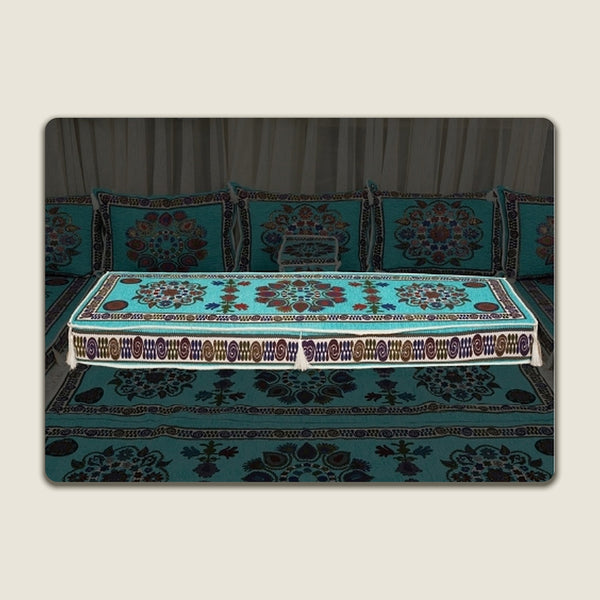 Blue Bursa Silk Trail: Single Floor Sofa Component – Washable Floor Cushion with Backrest – Turkish Floor Seating