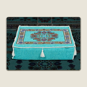 Blue Bursa Silk Trail: Single Floor Sofa Component – Washable Floor Cushion with Backrest – Turkish Floor Seating
