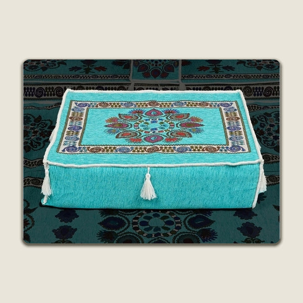 Blue Bursa Silk Trail: Single Floor Sofa Component – Washable Floor Cushion with Backrest – Turkish Floor Seating