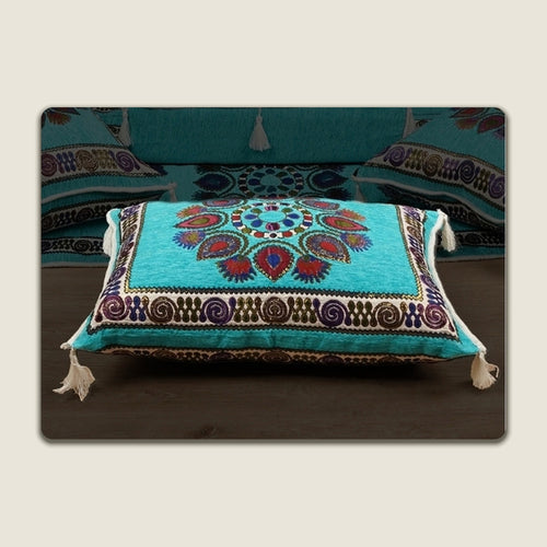Blue Bursa Silk Trail: Single Floor Sofa Component – Washable Floor Cushion with Backrest – Turkish Floor Seating