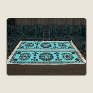Blue Bursa Silk Trail: Single Floor Sofa Component – Washable Floor Cushion with Backrest – Turkish Floor Seating