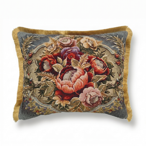 Velvet Ballad: Silky Damask Lumbar Cushion Cover – Baroque – Cord Trim
