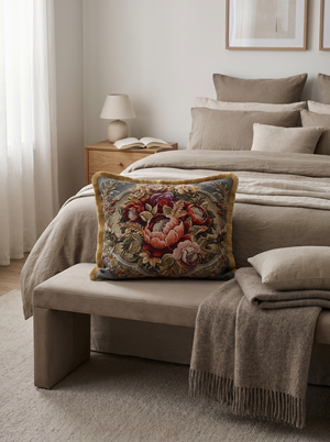 Velvet Ballad: Silky Damask Lumbar Cushion Cover – Baroque – Cord Trim