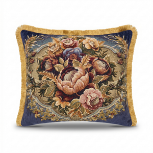 Velvet Ballad: Silky Damask Lumbar Cushion Cover – Baroque – Cord Trim