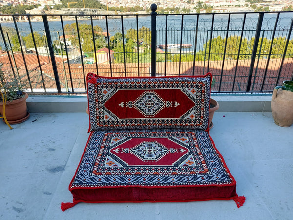Red Pallet Sofa, Floor Cushions, Loveseats, Small Sectional Sofa, Arabic Sofa Floor Seating Set,Meditation Sofa, Arabic Majlis, Kilim Rug Design - Arabic Sofa
