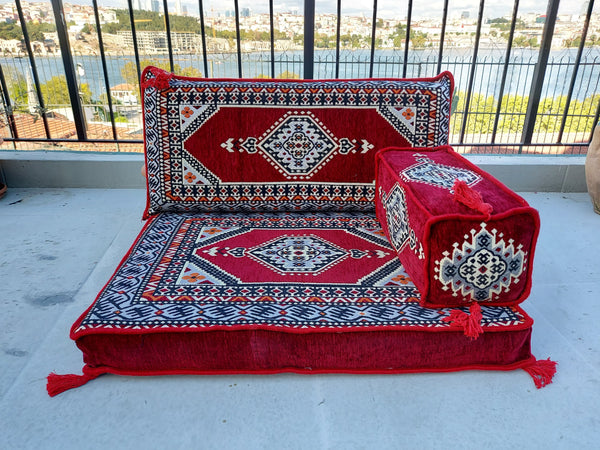 Red Pallet Sofa, Floor Cushions, Loveseats, Small Sectional Sofa, Arabic Sofa Floor Seating Set,Meditation Sofa, Arabic Majlis, Kilim Rug Design - Arabic Sofa