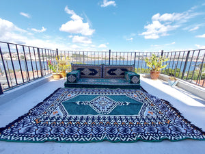 Green Turkish Floor Sofa Set, Floor Cushions, Traditional Floor Couches, French Mattress, Ottoman Couch and Rug, Ethnic Sofa, Arabic Majlis, Sectional Sofa - Arabic Sofa