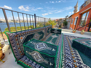 Green Turkish Floor Sofa Set, Floor Cushions, Traditional Floor Couches, French Mattress, Ottoman Couch and Rug, Ethnic Sofa, Arabic Majlis, Sectional Sofa - Arabic Sofa