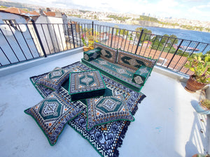 Green Turkish Floor Sofa Set, Floor Cushions, Traditional Floor Couches, French Mattress, Ottoman Couch and Rug, Ethnic Sofa, Arabic Majlis, Sectional Sofa - Arabic Sofa