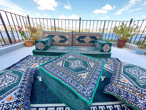 Green Turkish Floor Sofa Set, Floor Cushions, Traditional Floor Couches, French Mattress, Ottoman Couch and Rug, Ethnic Sofa, Arabic Majlis, Sectional Sofa - Arabic Sofa