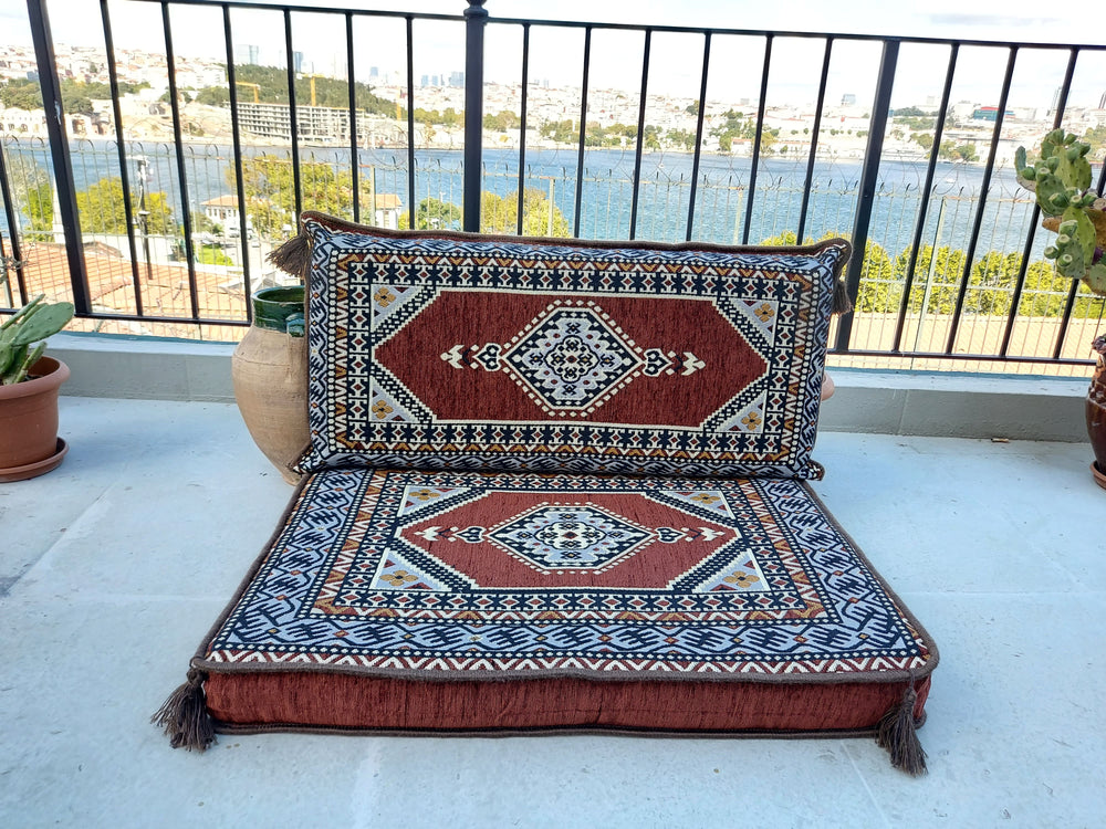 Brown Pallet Sofa, Floor Cushions, Loveseats, Small Sectional Sofa, Arabic Sofa Floor Seating Set,Meditation Sofa, Arabic Majlis, Kilim Rug Design - Arabic Sofa