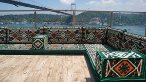 Green Floor Sofa Seating Set, Corner Floor Cushions, Arabic Majlis, U Shaped Arabic Sofa Set, Patio Furniture