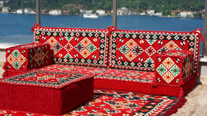 Arabic Majlis Sofa with Ottoman Couch and Rug, Oriental Cushion, Moroccan Cushion, Ethnic Floor Cushion, Sofa Slipcovers