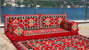 Arabic Majlis Sofa with Ottoman Couch and Rug, Oriental Cushion, Moroccan Cushion, Ethnic Floor Cushion, Sofa Slipcovers