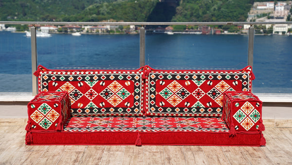 Arabic Majlis Sofa with Ottoman Couch and Rug, Oriental Cushion, Moroccan Cushion, Ethnic Floor Cushion, Sofa Slipcovers