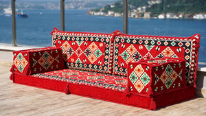 Arabic Majlis Sofa with Ottoman Couch and Rug, Oriental Cushion, Moroccan Cushion, Ethnic Floor Cushion, Sofa Slipcovers
