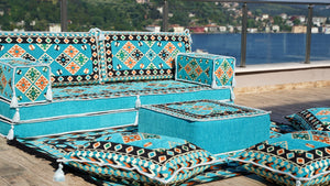 8'' Thickness Sofa Set, Blue Arabic Sofa Floor Seating Set, Pallet Sofa, Floor Cushions, Sectional Sofa