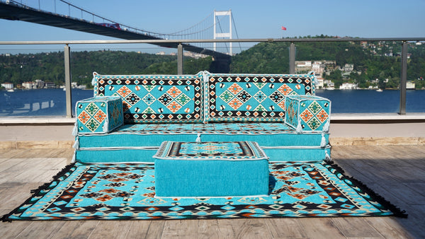8'' Thickness Sofa Set, Blue Arabic Sofa Floor Seating Set, Pallet Sofa, Floor Cushions, Sectional Sofa