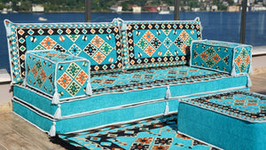 8'' Thickness Sofa Set, Blue Arabic Sofa Floor Seating Set, Pallet Sofa, Floor Cushions, Sectional Sofa