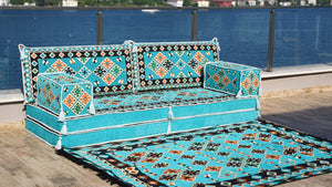 8'' Thickness Sofa Set, Blue Arabic Sofa Floor Seating Set, Pallet Sofa, Floor Cushions, Sectional Sofa