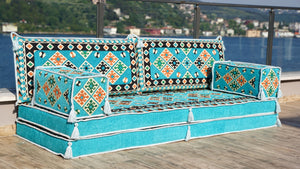 8'' Thickness Sofa Set, Blue Arabic Sofa Floor Seating Set, Pallet Sofa, Floor Cushions, Sectional Sofa