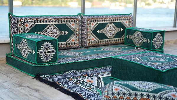 Green Floor Couch Set, Sectional Sofas, Arabic Floor Sofa Set, Yoga Meditation Mat, Futon Sofa Bed, Sofa with Ottoman Couch and Rug